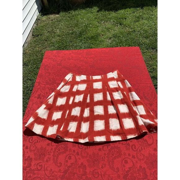 liz claiborne Red Cream Skirt Zip Front Lined Skirt Size 2p square plaid spring - Picture 4 of 6